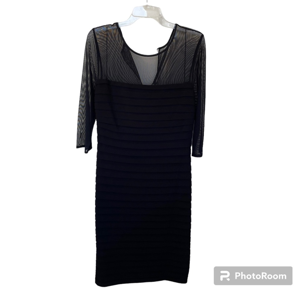 Adrianna Papell Black Sheer Shoulder Top Dress NWT